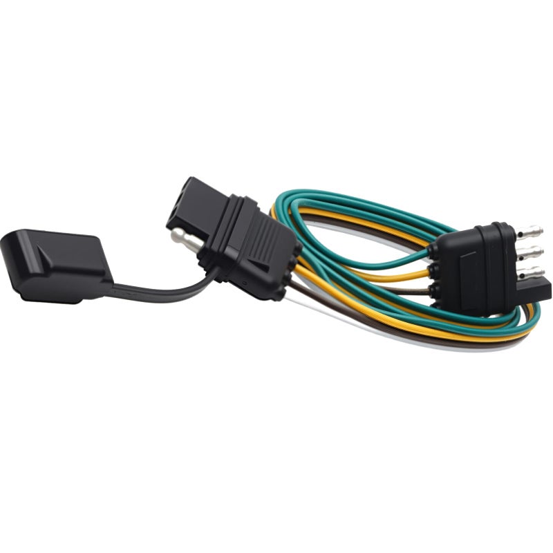 NEW SUN 32" Long 4-Way Flat Wire Connector with Waterproof Cap, 4 Pin Trailer Extension Connector, Trailer Wiring Harness with Male and Female End for Trailer Hitch Wire, Truck, Rv, Bus - Image 1